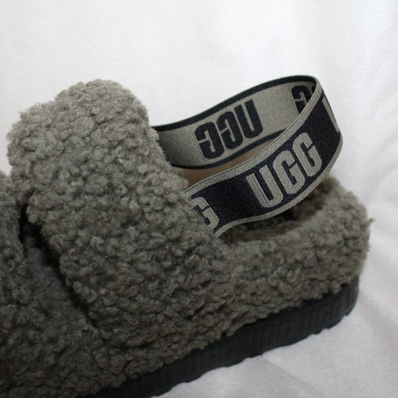 NIB UGG FLUFFITA PLATFORM SLINGBACK SANDAL SLIPPERS OLIVE GREEN GRAY 10 - Picture 3 of 7